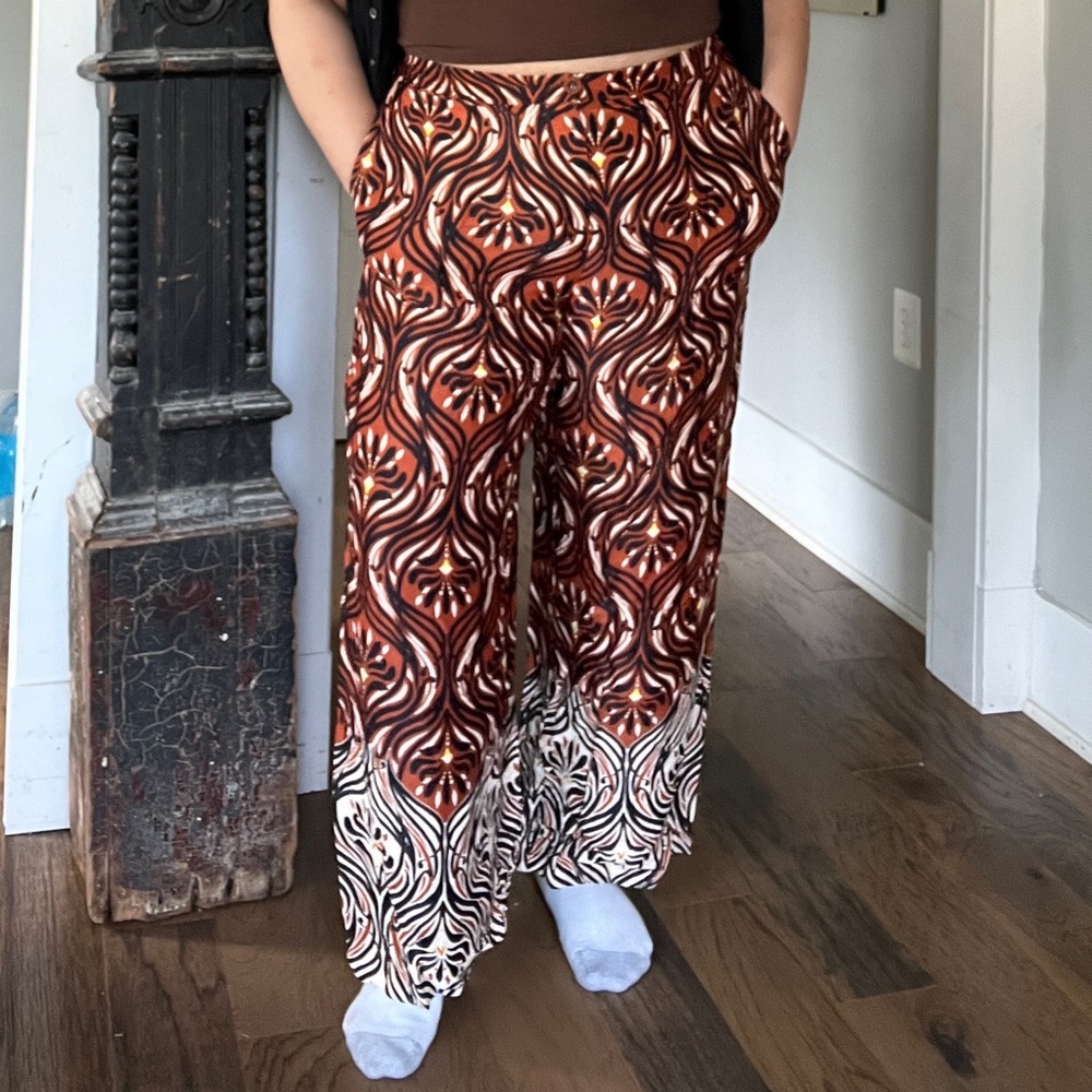 Anthropologie boho 70s breezy printed straight pants plus size